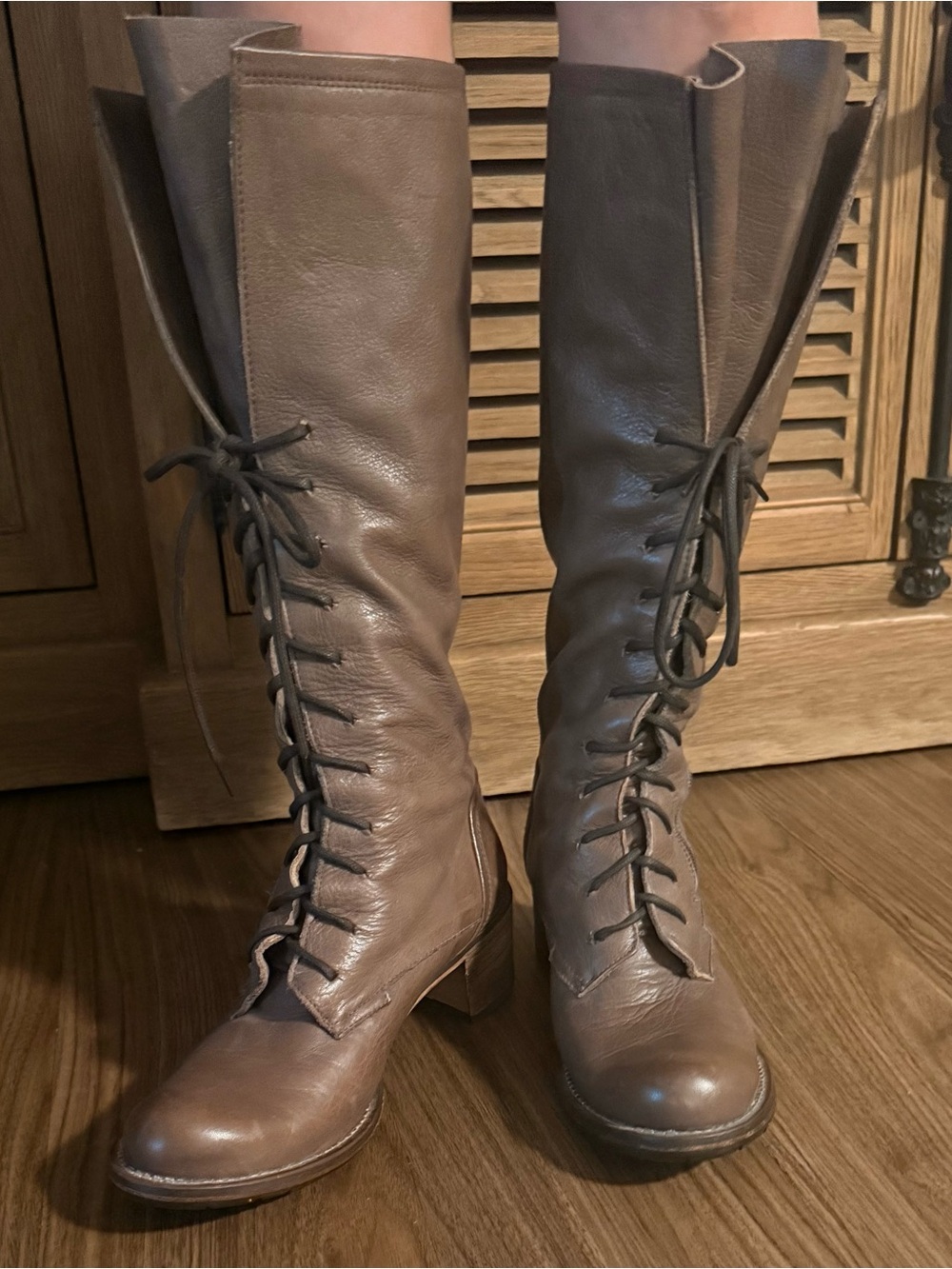 Women's Taupe Lace-Up Mid-Calf Boots